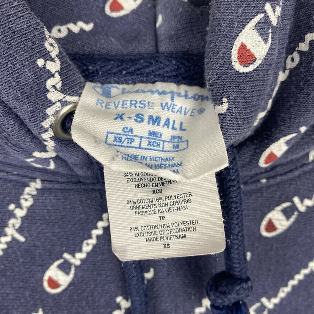 Champion Reverse Weave All-Over Graphic Hoodie Pullover Sweatshirt Size XS Blue - Picture 6 of 8